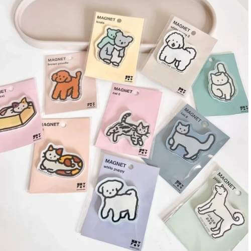 Custom acrylic magnets Malaysia - flat animal shaped magnets in clear packaging
