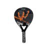Black and orange round padel racket with perforated face
