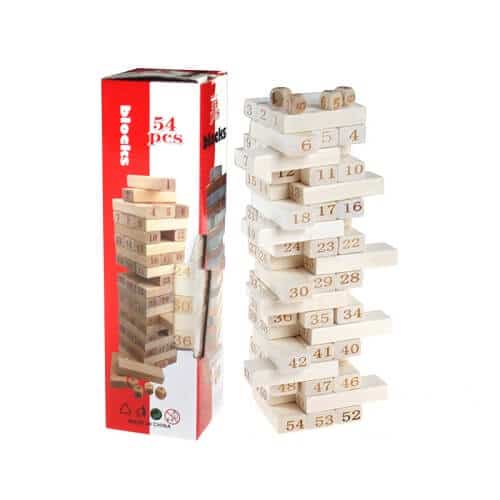 Custom numbered wooden block tower Malaysia stored for corporate events