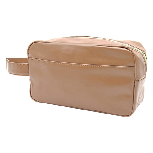 Custom khaki PU leather toiletry pouch, Malaysia