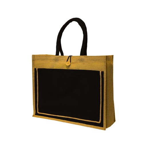 Custom black panel jute canvas tote, Malaysia