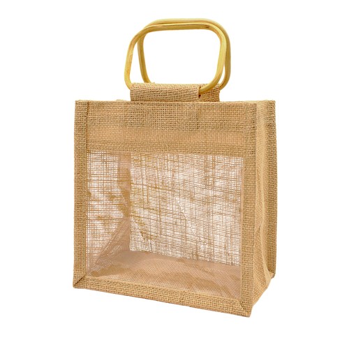 Custom natural jute gift bag with clear window, Malaysia