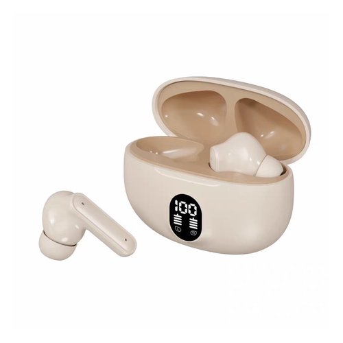 Custom Wireless Earbuds with Charging Case in Beige - custom corporate gift Malaysia
