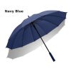 Custom 12-rib straight umbrella in navy with rubber crook handle, open