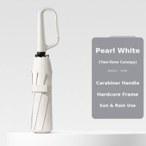 Custom 23-inch two-tone carabiner umbrella in pearl white with 105cm 8-rib canopy