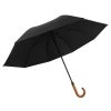 Custom 27-inch auto-open wood-handle straight umbrella in black, open