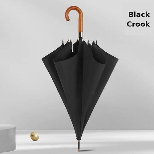 Black custom 27-inch auto wood-handle crook umbrella