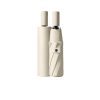 Custom automatic open-close tri-fold umbrella in beige with anti-UV black coating