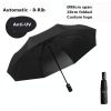 Open black anti-UV canopy of the custom automatic 8-rib grip-handle umbrella, 98cm span
