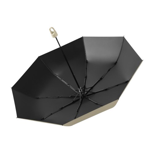 Custom Carabiner Tri-Fold Umbrella Canopy Open black anti-UV canopy of the custom carabiner tri-fold umbrella with 8 steel ribs