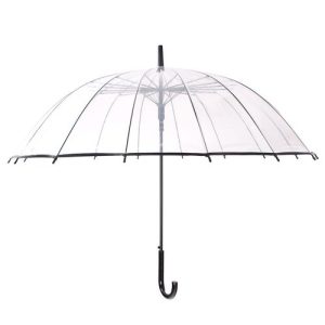 Custom clear auto straight umbrella with black trim and crook handle, open