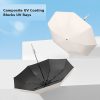 Custom Fibreglass Striped-Handle Tri-Fold Umbrella Canopy Composite black-coated UV canopy of the custom fibreglass striped-handle tri-fold umbrella