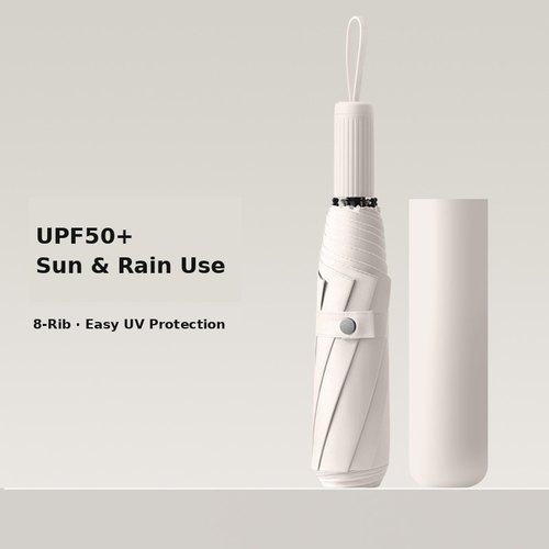 Custom Fibreglass Striped-Handle Tri-Fold Umbrella UPF50 UPF50+ sun and rain custom fibreglass 8-rib striped-handle tri-fold umbrella with case