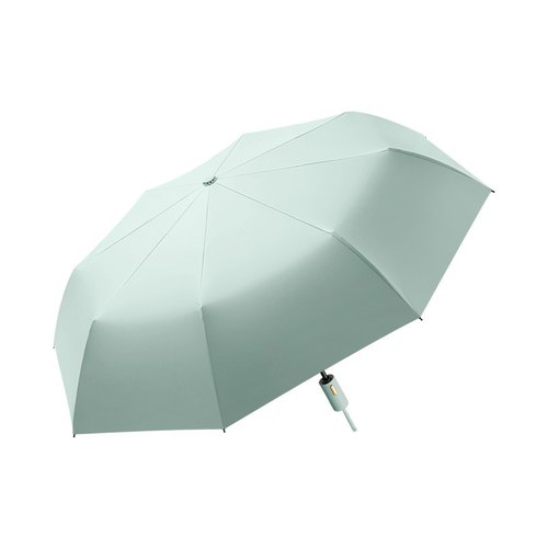 Open mint anti-UV canopy of the custom gold-button automatic tri-fold umbrella