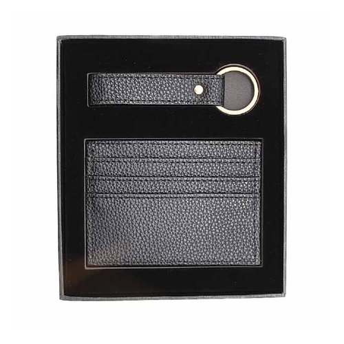Custom Leather Keyring & Card Holder Set in Black - custom corporate gift Malaysia