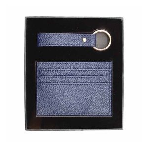 Custom Leather Keyring & Card Holder Set in Navy - custom corporate gift Malaysia
