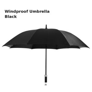 Custom metal-handle straight umbrella in black, open with alloy handle