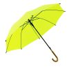 Custom wood-handle straight umbrella in lime green with solid wood crook handle, open
