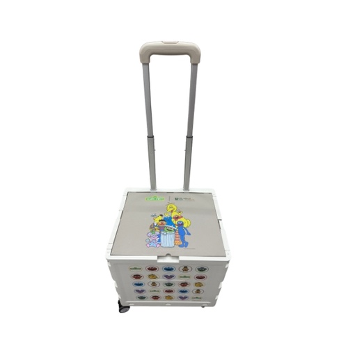Custom foldable trolley storage box with telescopic pull handle extended, Malaysia corporate gift