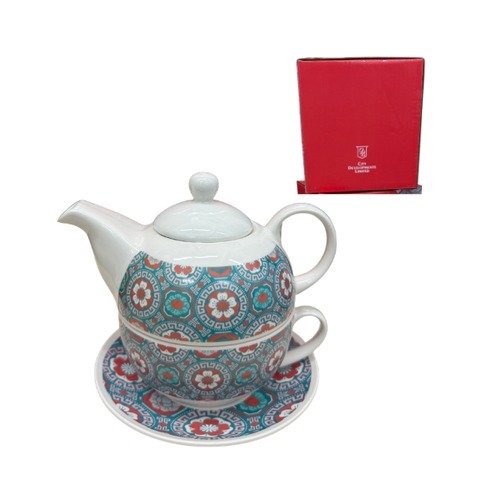 Custom Nesting Teapot and Cup Gift Set stacked with saucer, printed corporate gift by Aquaholic Gifts Malaysia