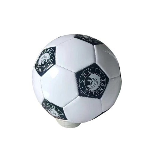 Custom printed football with black and white panels and club branding, Malaysia corporate gift