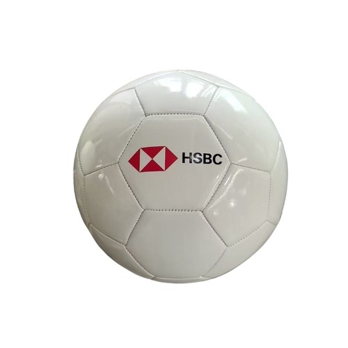 Custom Printed Football Corporate Logo Malaysia Custom printed football in white with a corporate logo printed on the panel, Malaysia corporate gift