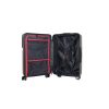 Interior of a custom cabin suitcase with cross straps and a zipped divider panel for corporate travel gifts