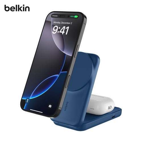 Custom Belkin UltraCharge 2-in-1 Foldable Magnetic Charger with Qi2 25W in Blue with logo printing, Malaysia