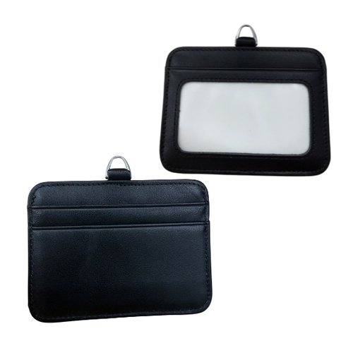 Horizontal leather pass holder window face and card-slot face shown side by side, Malaysia