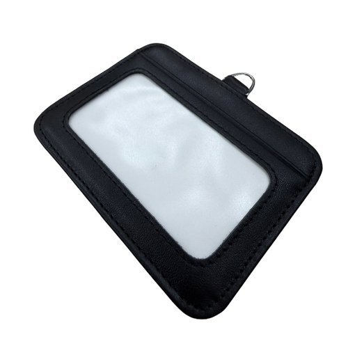Horizontal leather pass holder front face with wide clear ID window, corporate gifts Malaysia