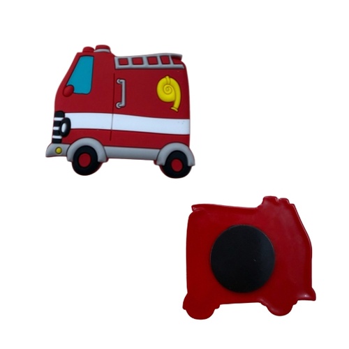 Fire-engine soft PVC fridge magnet with the back magnet visible