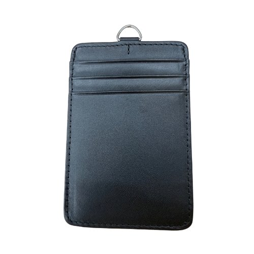 Back panel of smooth leather pass holder with three card slots and full-width pocket, Malaysia