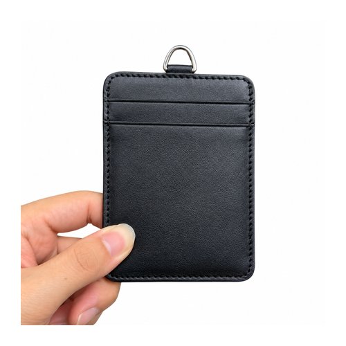 Custom smooth leather pass holder held in hand, matte PU finish with metal D-ring, Malaysia