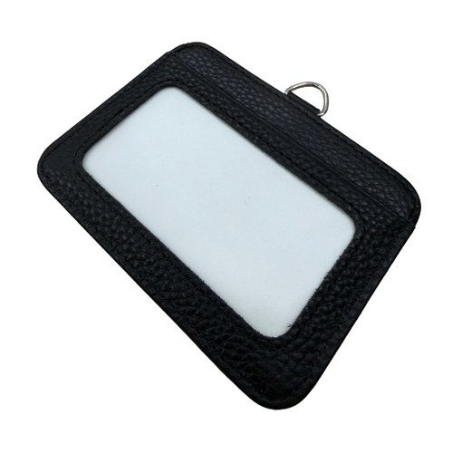 Pebbled leather pass holder with D-ring