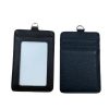Custom vertical staff pass holder in black PU leather, clear window front and card slot back, Malaysia