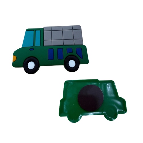 Truck-shaped soft PVC fridge magnet showing the magnet on the back